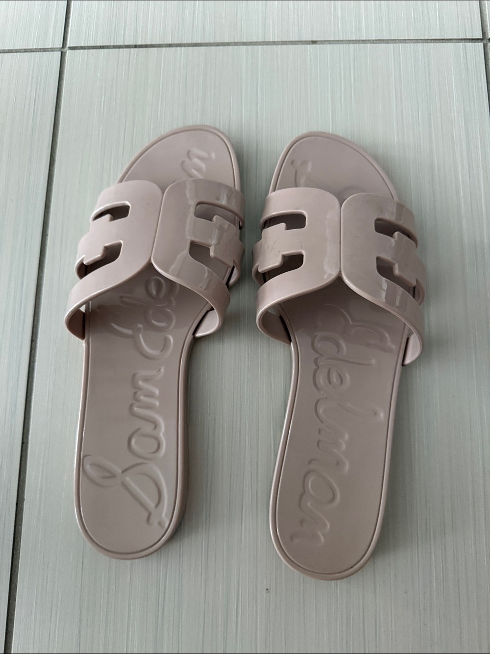Sam Edelman Patent Slip-On Sandals in Taupe